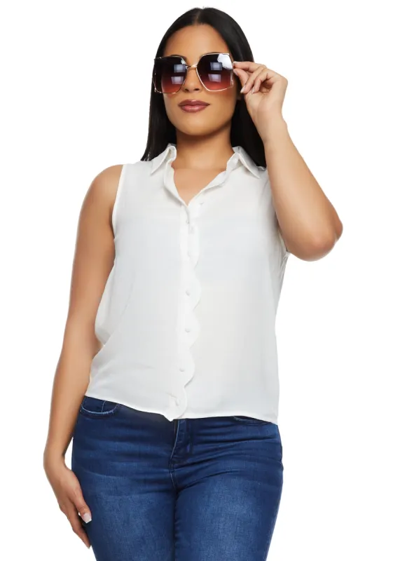 Iris Gauze Knit Sleeveless Button Front Shirt sold by Rainbow