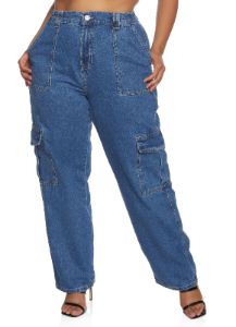 Plus Size Wax Wide Leg Cargo Jeans sold by Rainbow