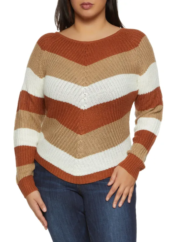 Plus Size Lace Up Chevron Sweater sold by Rainbow