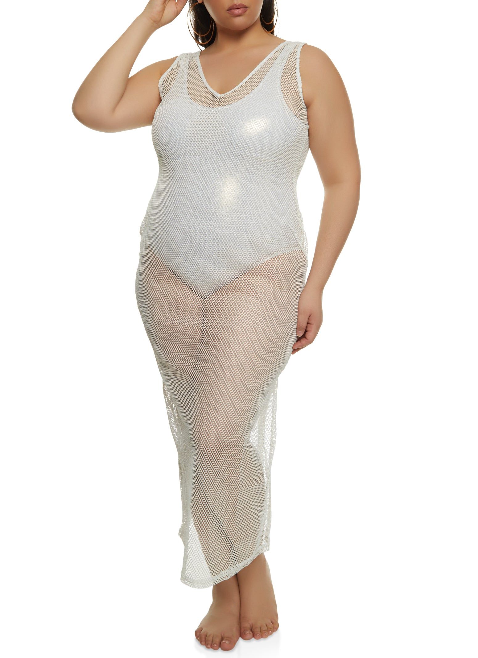 Plus Size Reversible High Slit Fishnet Cover Up Dress sold by Rainbow product image thumbnail 3