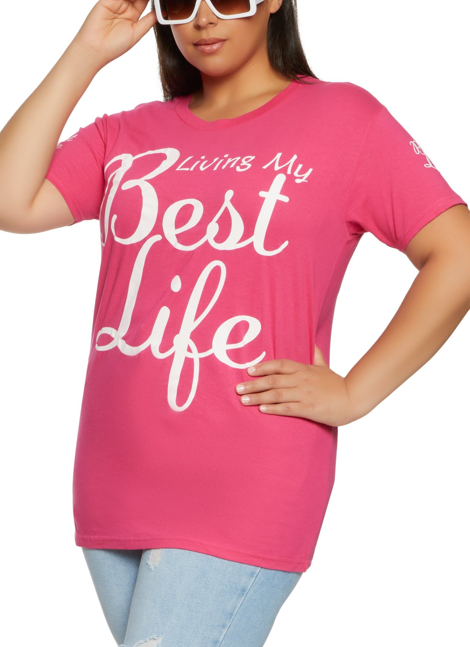 Plus Size Living My Best Life Crew Neck Graphic Tee sold by Rainbow