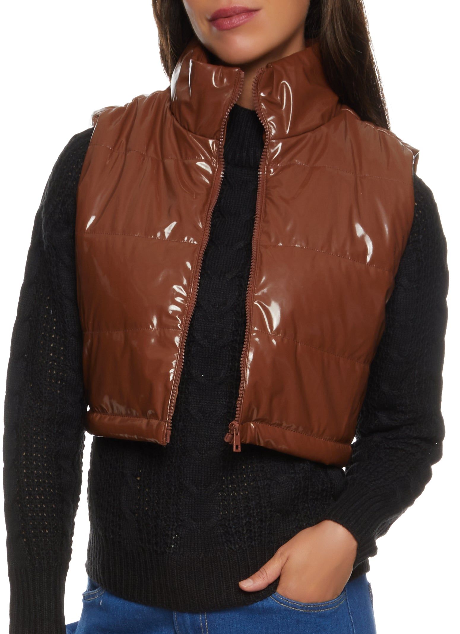 Faux Patent Leather Puffer Vest sold by Rainbow