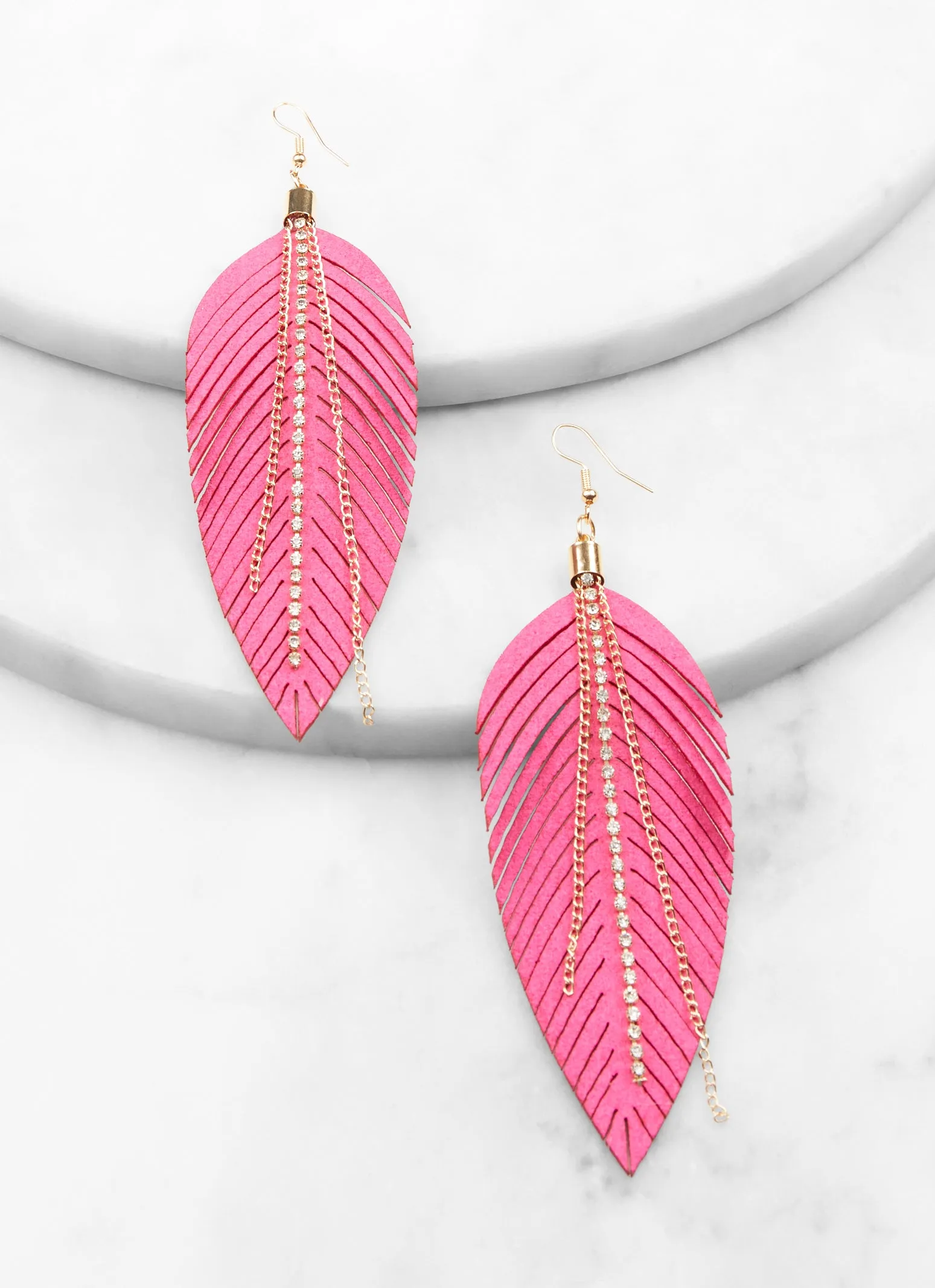 Rhinestone Faux Suede Leaf Drop Earrings sold by Rainbow product image thumbnail 2