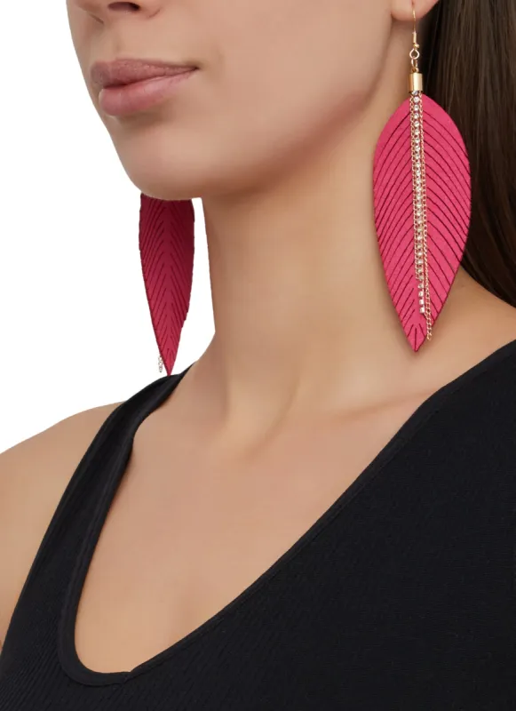 Rhinestone Faux Suede Leaf Drop Earrings sold by Rainbow