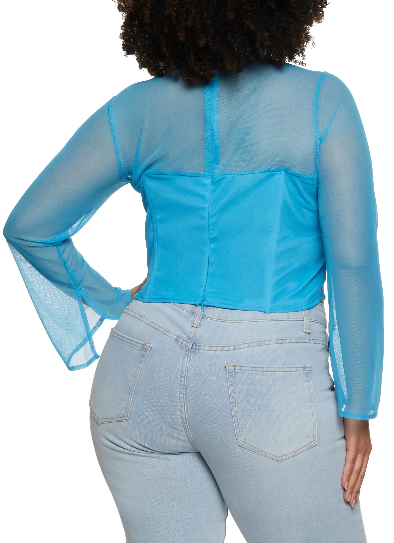 Plus Size Mesh Sleeve Sleeve Strappy Corset Top sold by Rainbow product image thumbnail 2