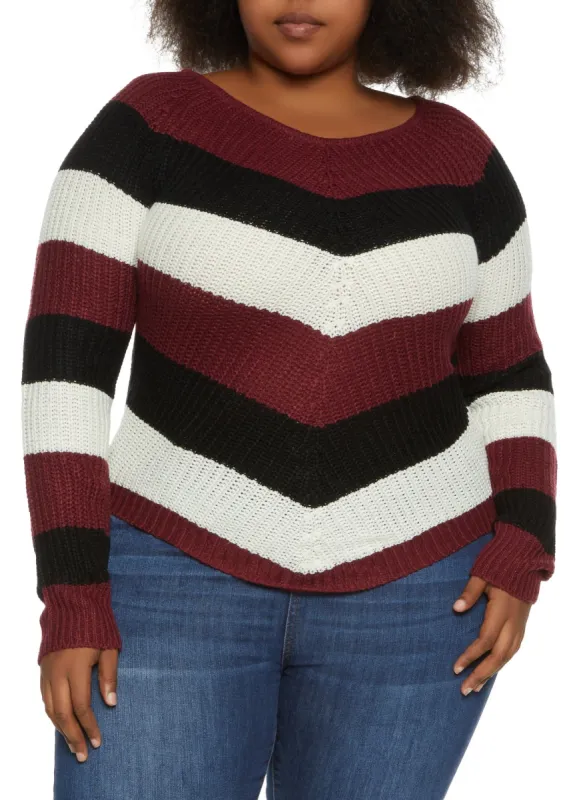 Plus Size Lace Up Chevron Sweater sold by Rainbow
