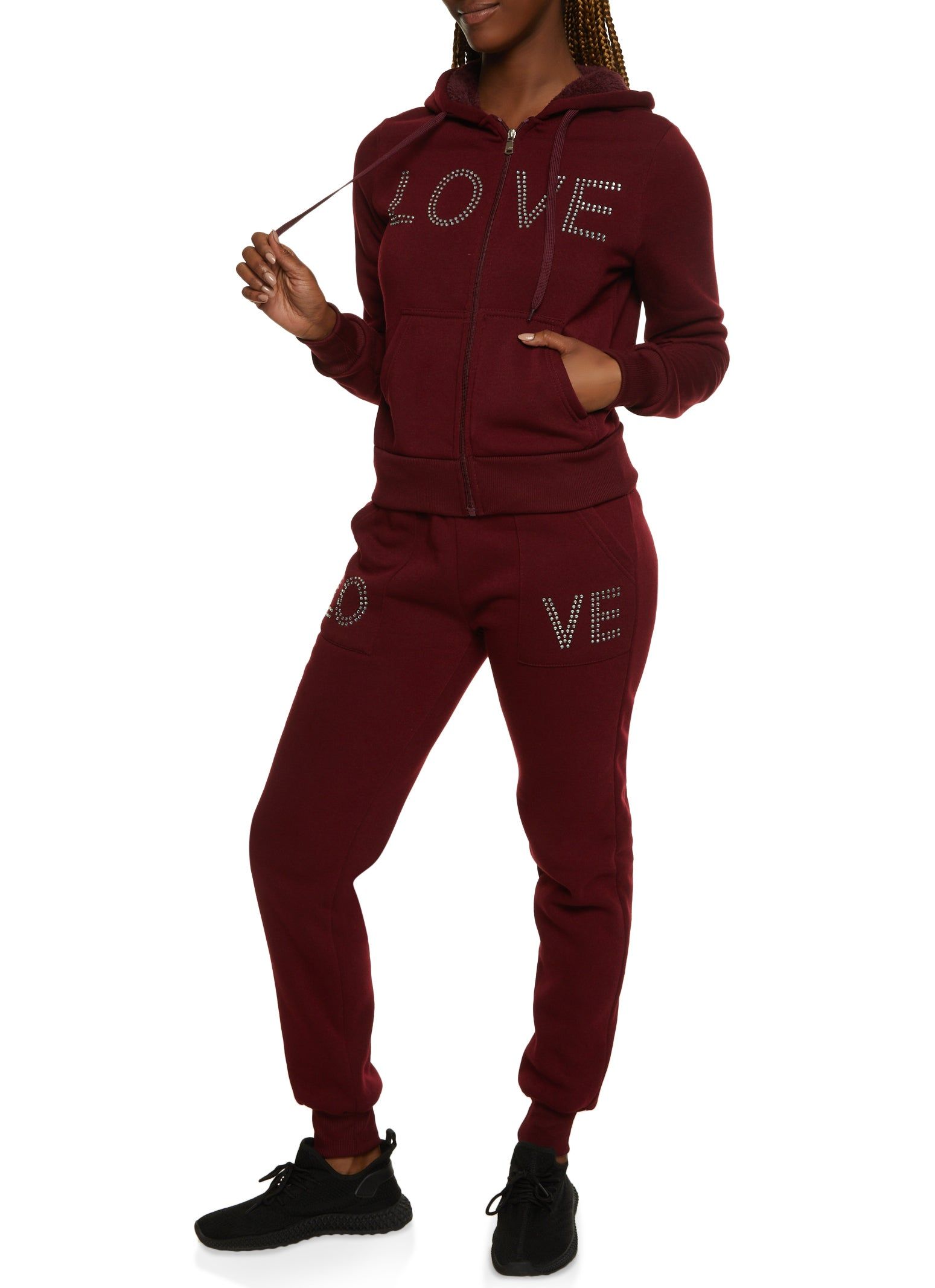 Love Rhinestone Faux Fur Lined Graphic Hoodie sold by Rainbow product image thumbnail 2