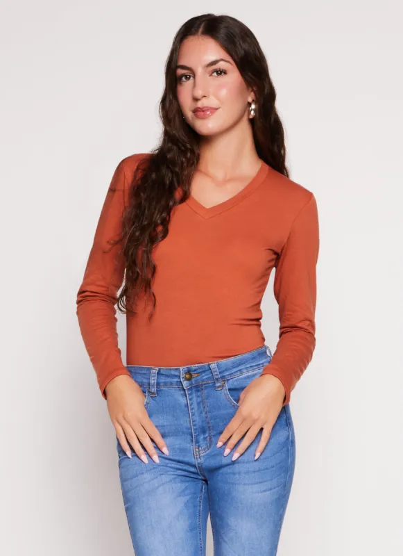 Basic V Neck Long Sleeve T Shirt made by Rainbow