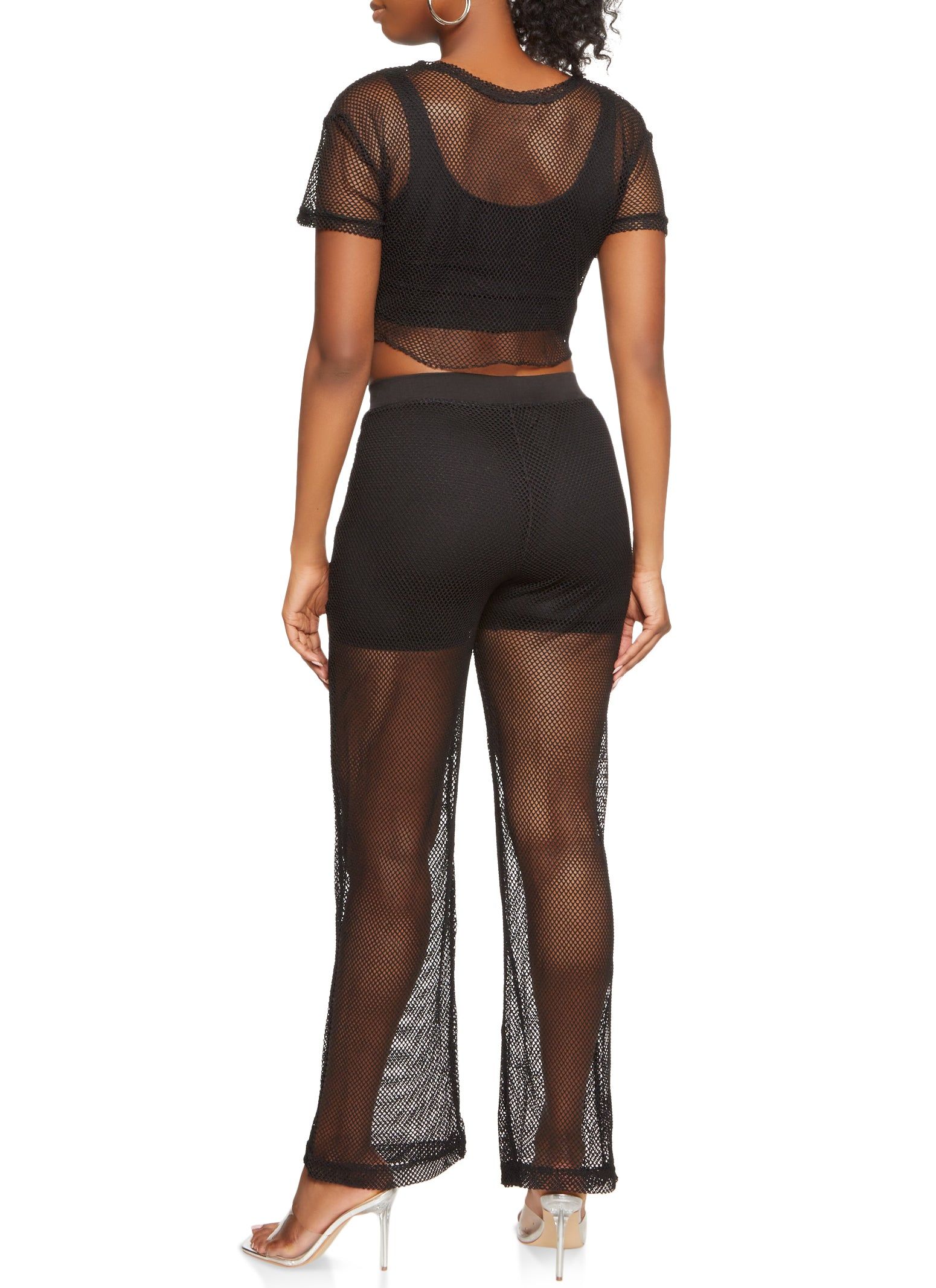 Fishnet Tie Front Crop Top and Pants Set sold by Rainbow product image thumbnail 2