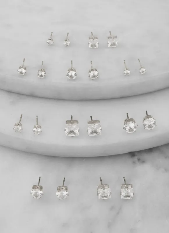 Cubic Zirconia Assorted Stud Earrings Set of 10 sold by Rainbow