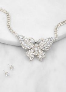 Rhinestone Butterfly Necklace and Stud Earrings sold by Rainbow