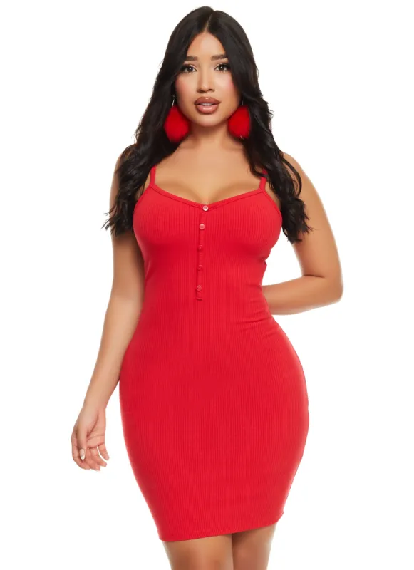 Ribbed Faux Button Front Cami Dress sold by Rainbow