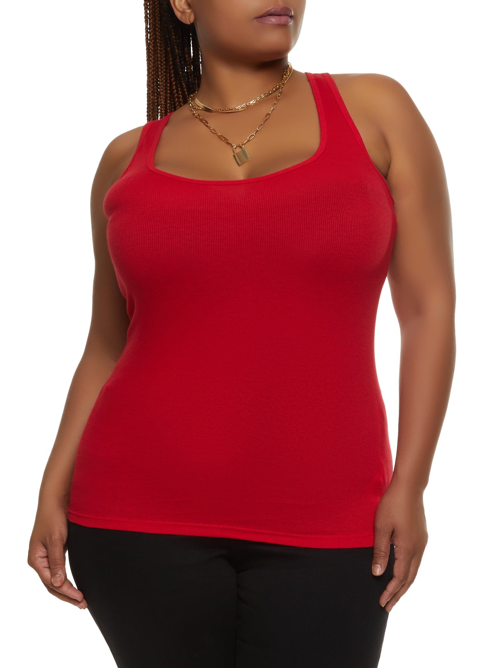 Plus Size Ribbed Knit Racerback Tank Top sold by Rainbow