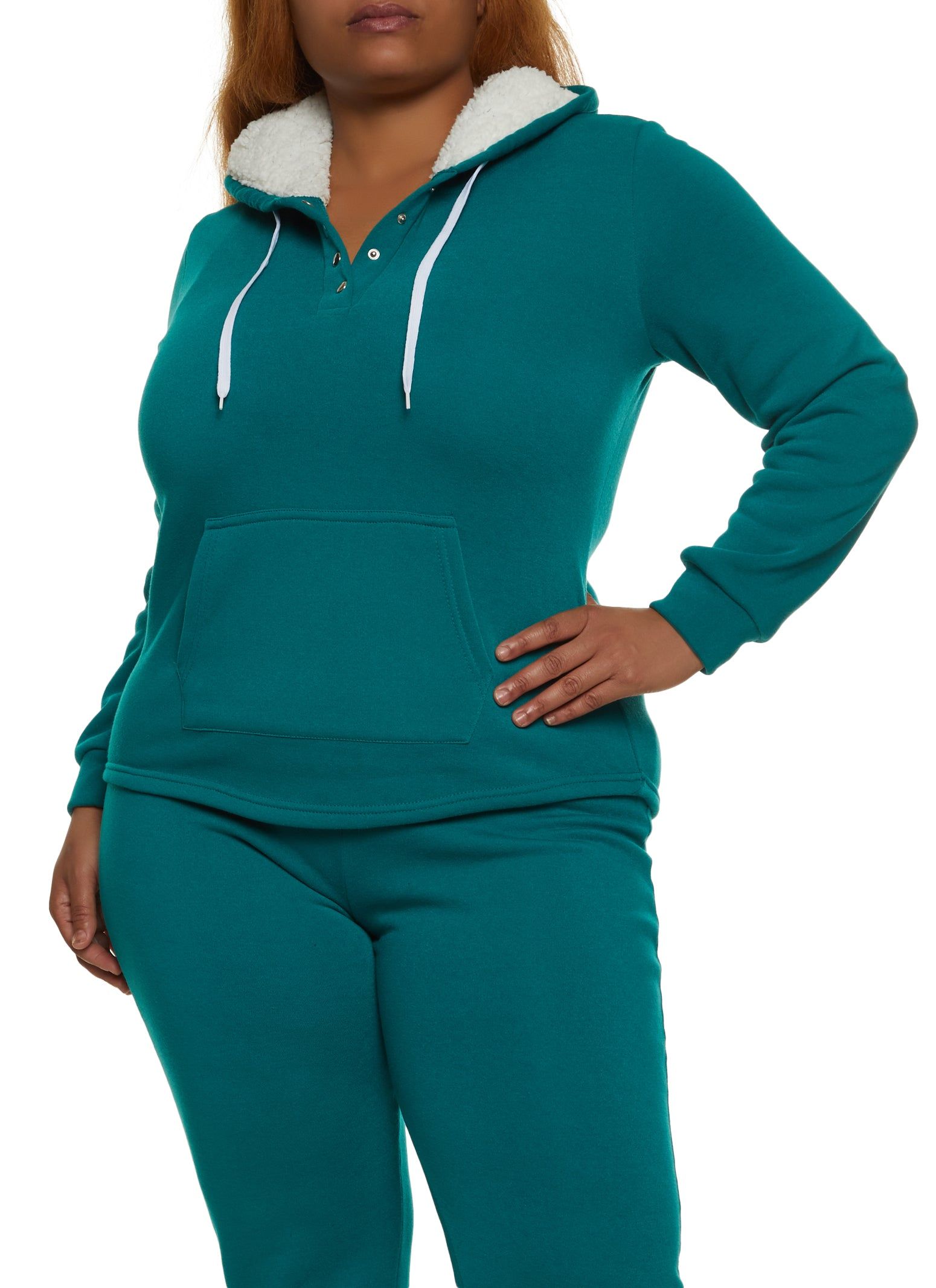 Plus Size Sherpa Lined Snap Button Hoodie sold by Rainbow