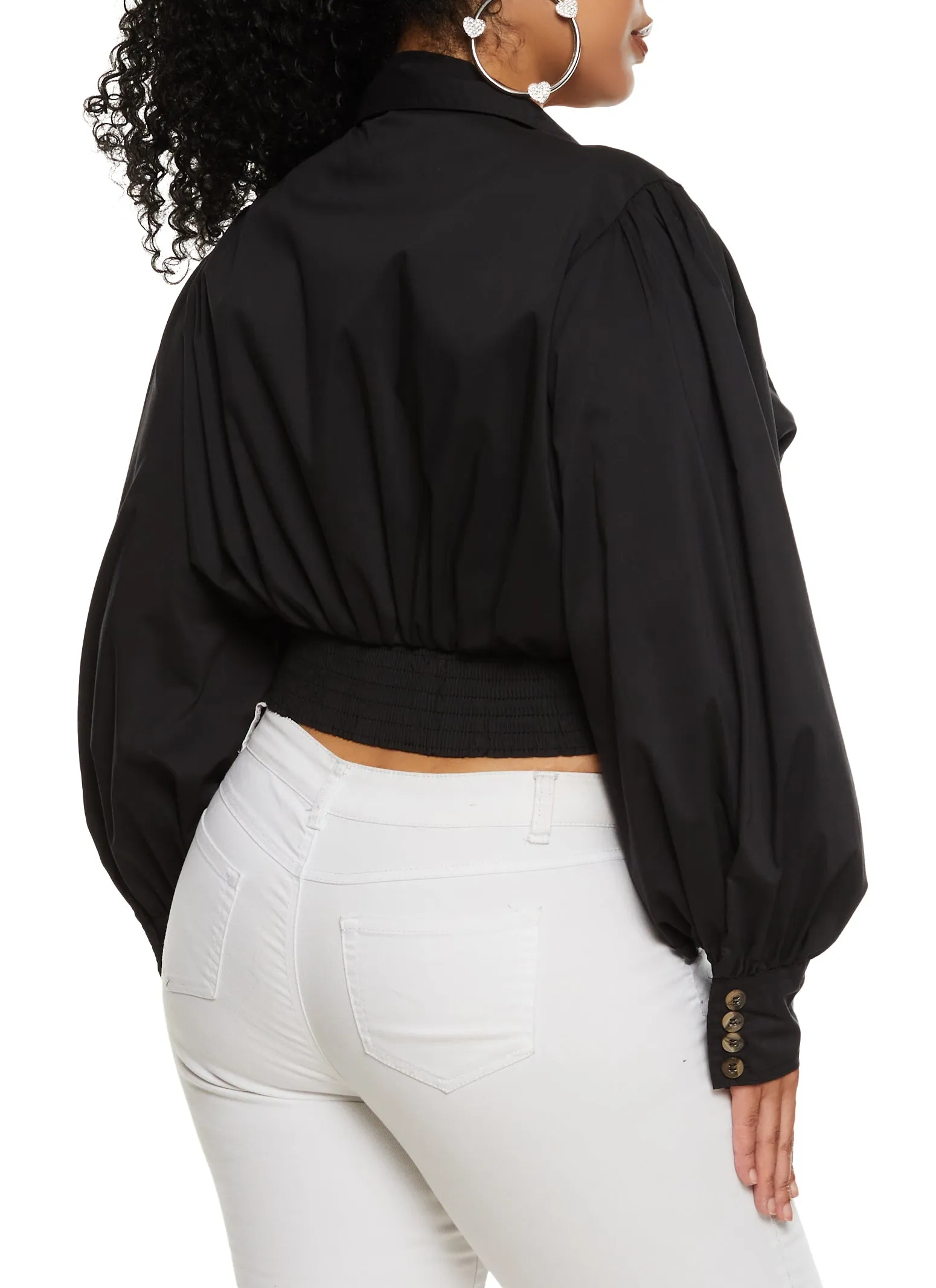 Plus Size Balloon Sleeve Tie Front Crop Top sold by Rainbow product image thumbnail 3
