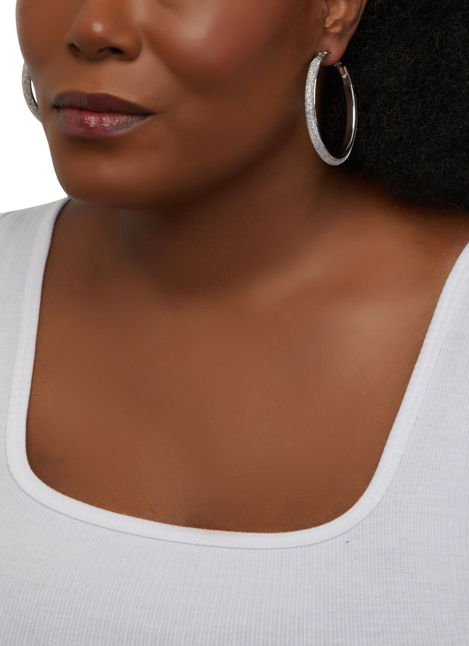 Textured Metallic Hoop and Rhinestone Stud Earrings Set of 6 sold by Rainbow product image thumbnail 2