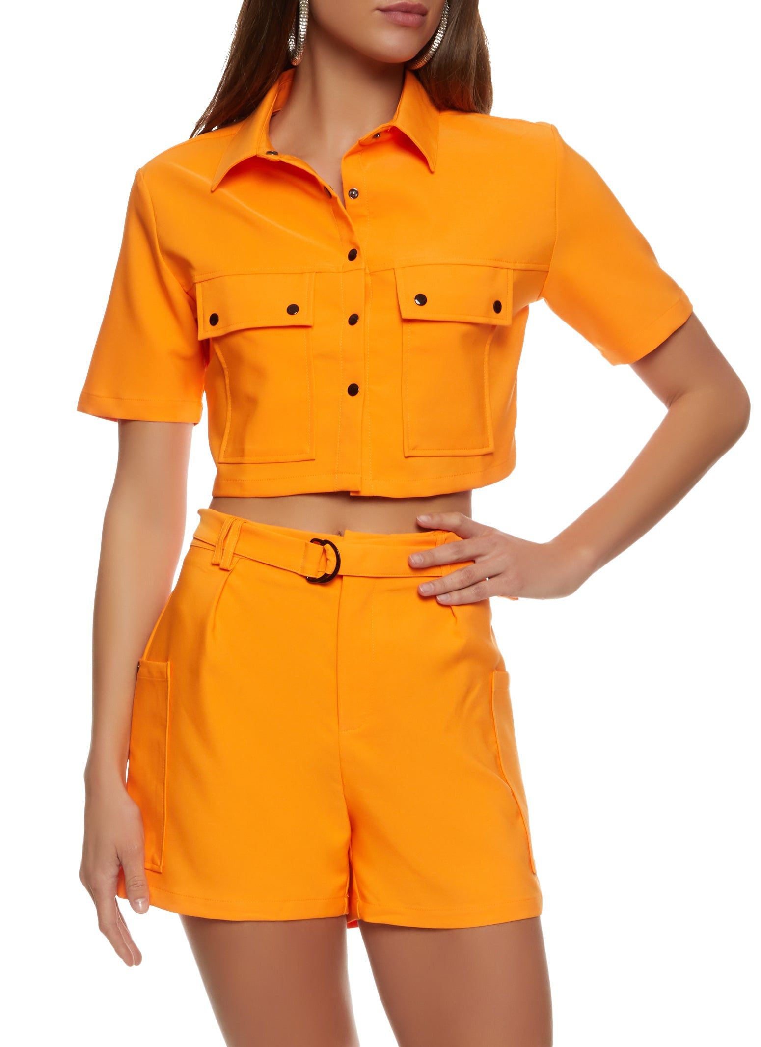 Crepe Knit Button Front Cropped Shirt sold by Rainbow product image thumbnail 2