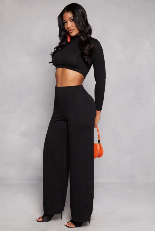 Cable Knit High Waist Wide Leg Pants sold by Rainbow