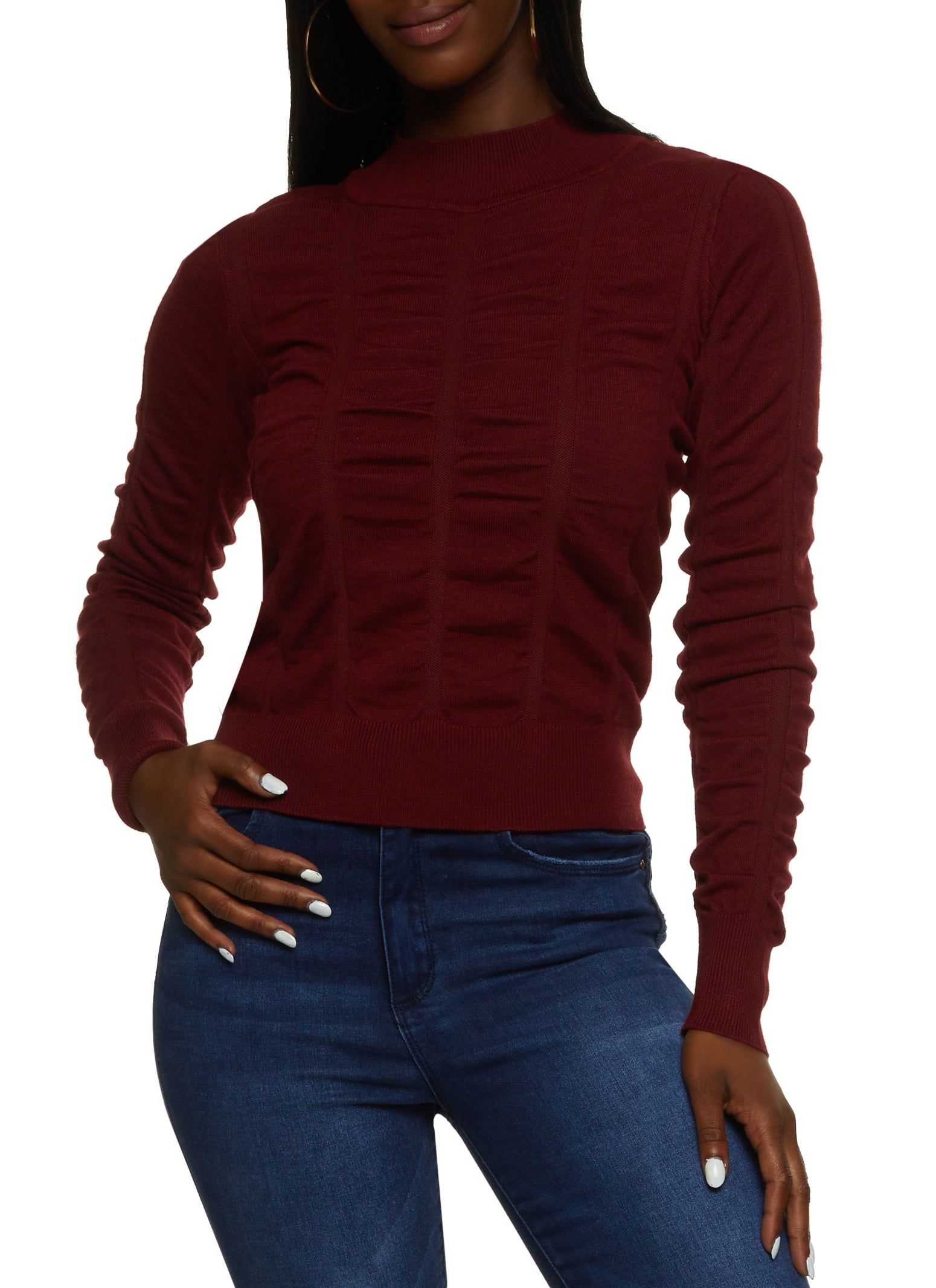 Ribbed Knit Mock Neck Sweater sold by Rainbow
