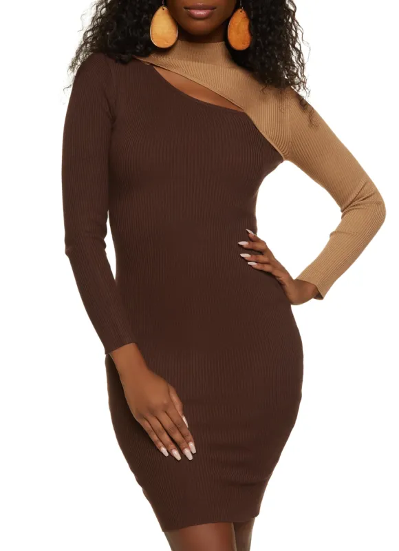 Color Block Keyhole Mock Neck Sweater Dress sold by Rainbow