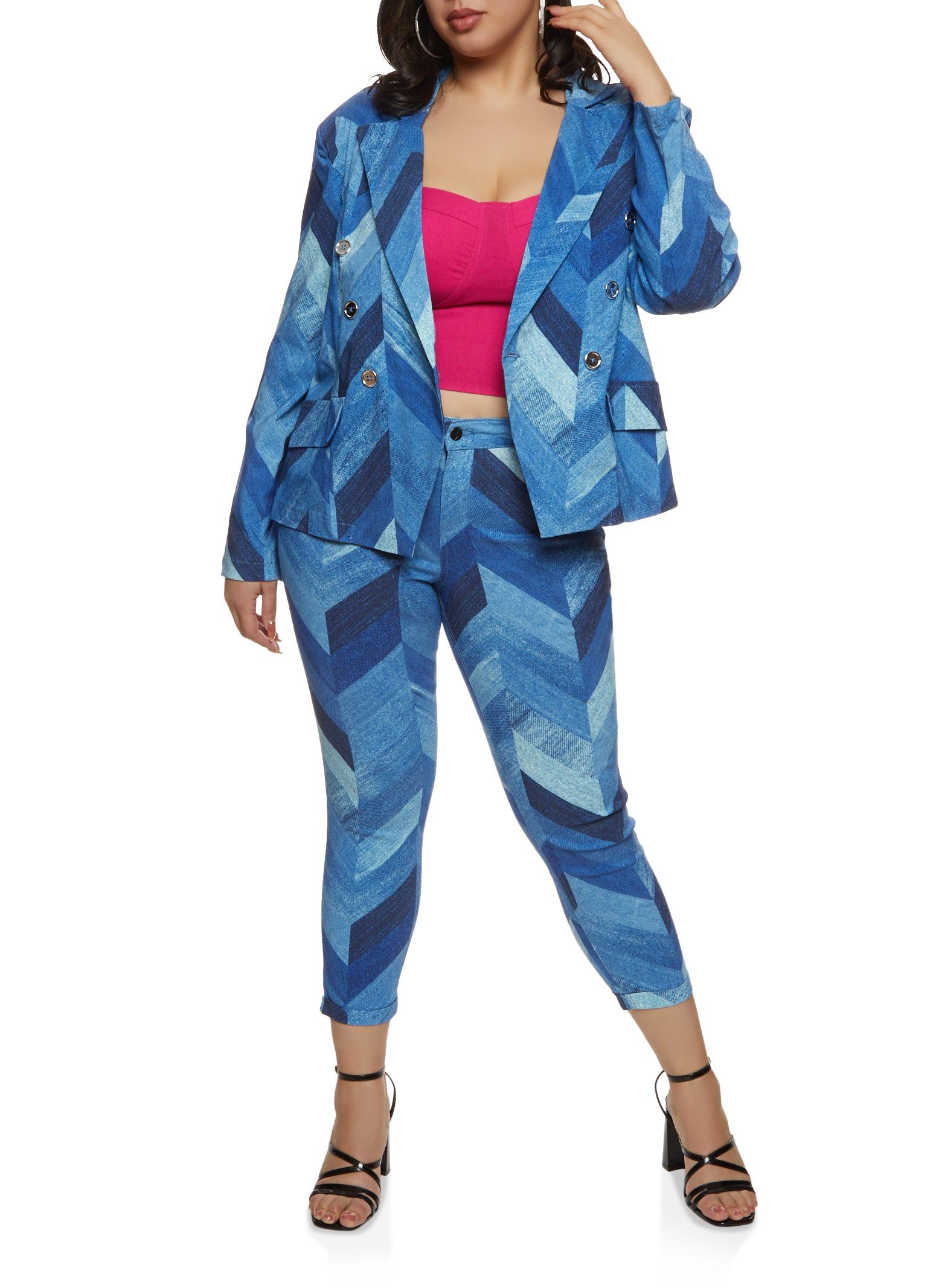 Plus Size Patchwork Print Faux Pocket Blazer sold by Rainbow product image thumbnail 2