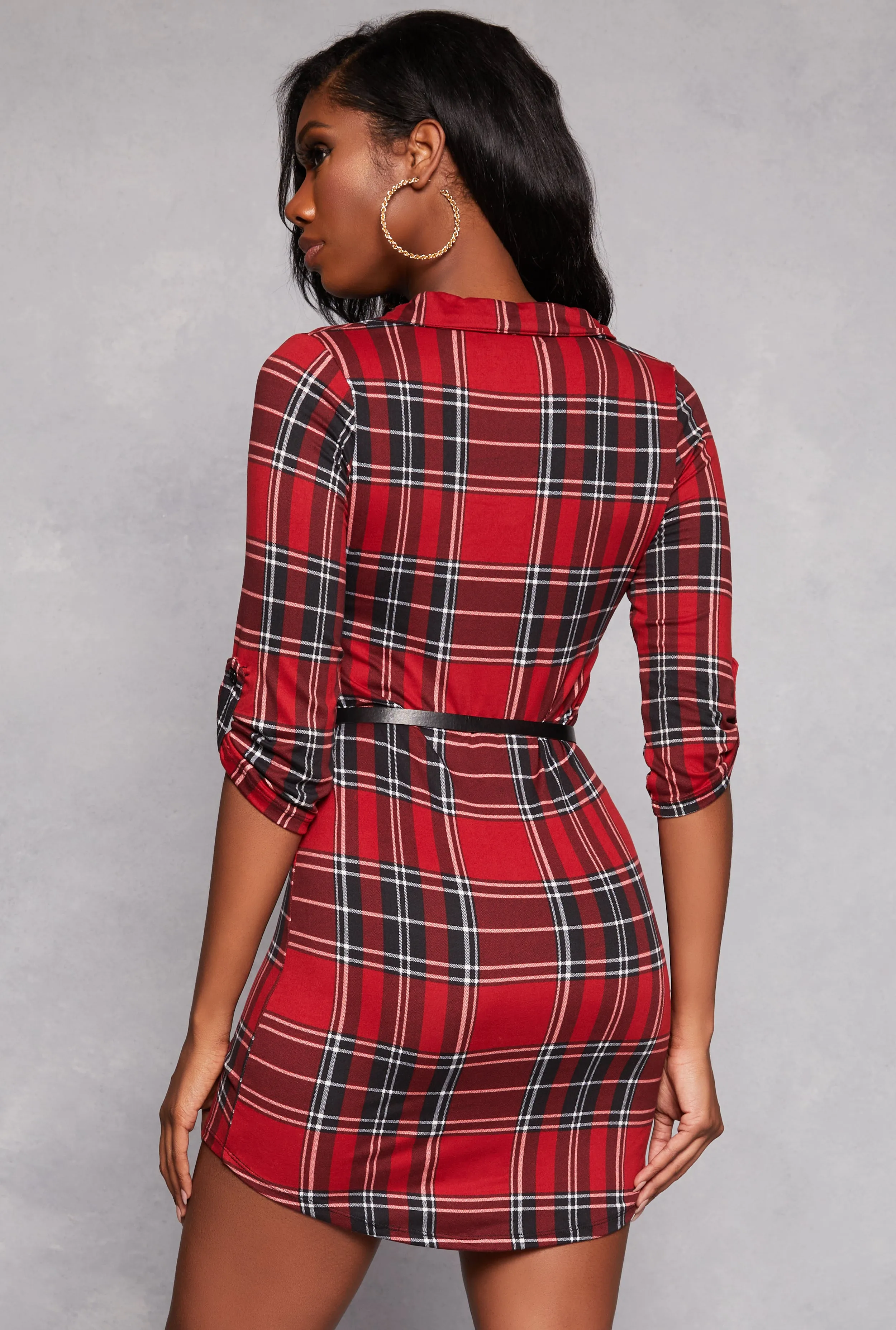 Plaid Quarter Sleeve Belted Shirt Dress sold by Rainbow product image thumbnail 3