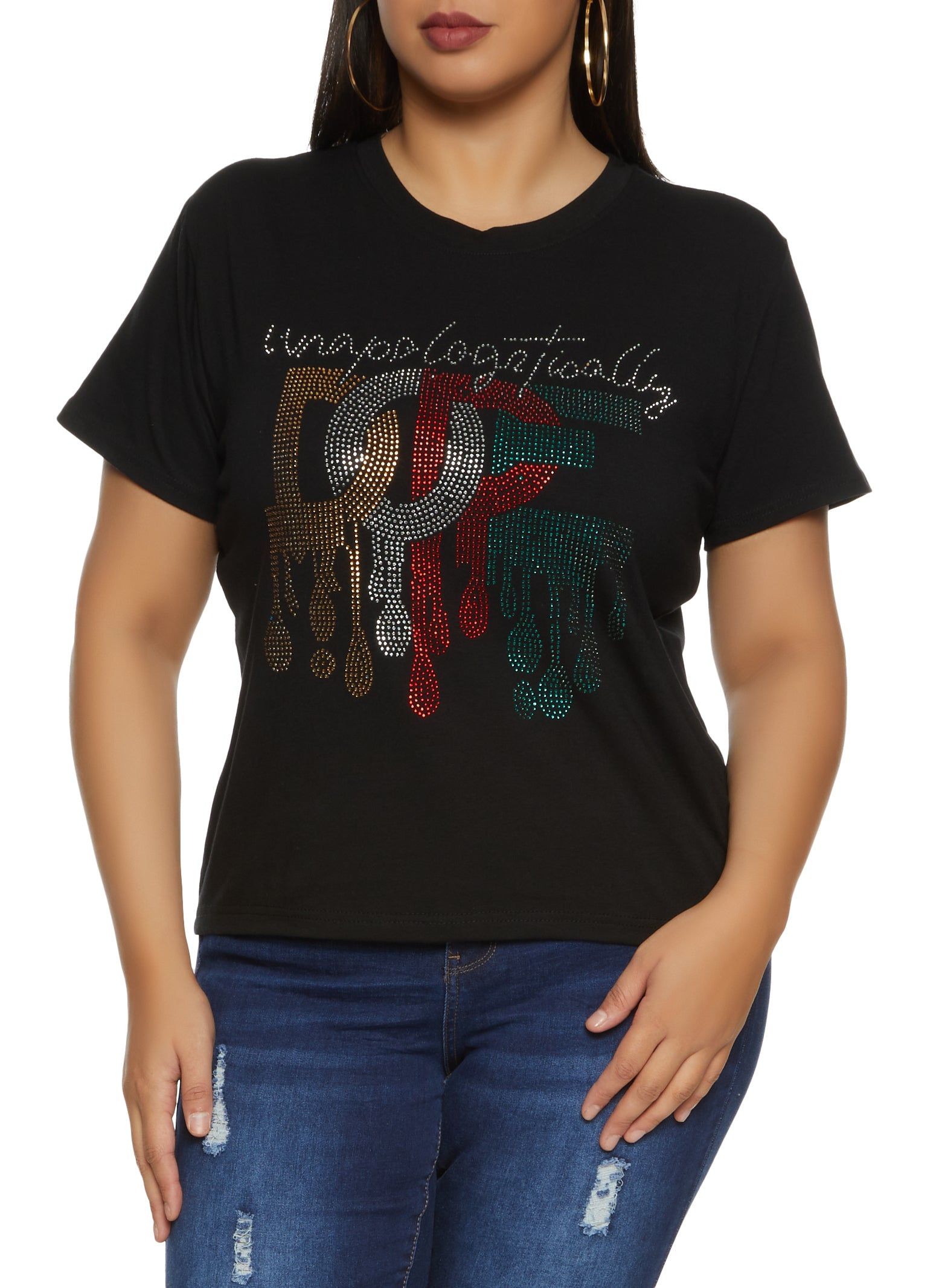 Plus Size Rhinestone Unapologetically Dope Graphic Tee sold by Rainbow