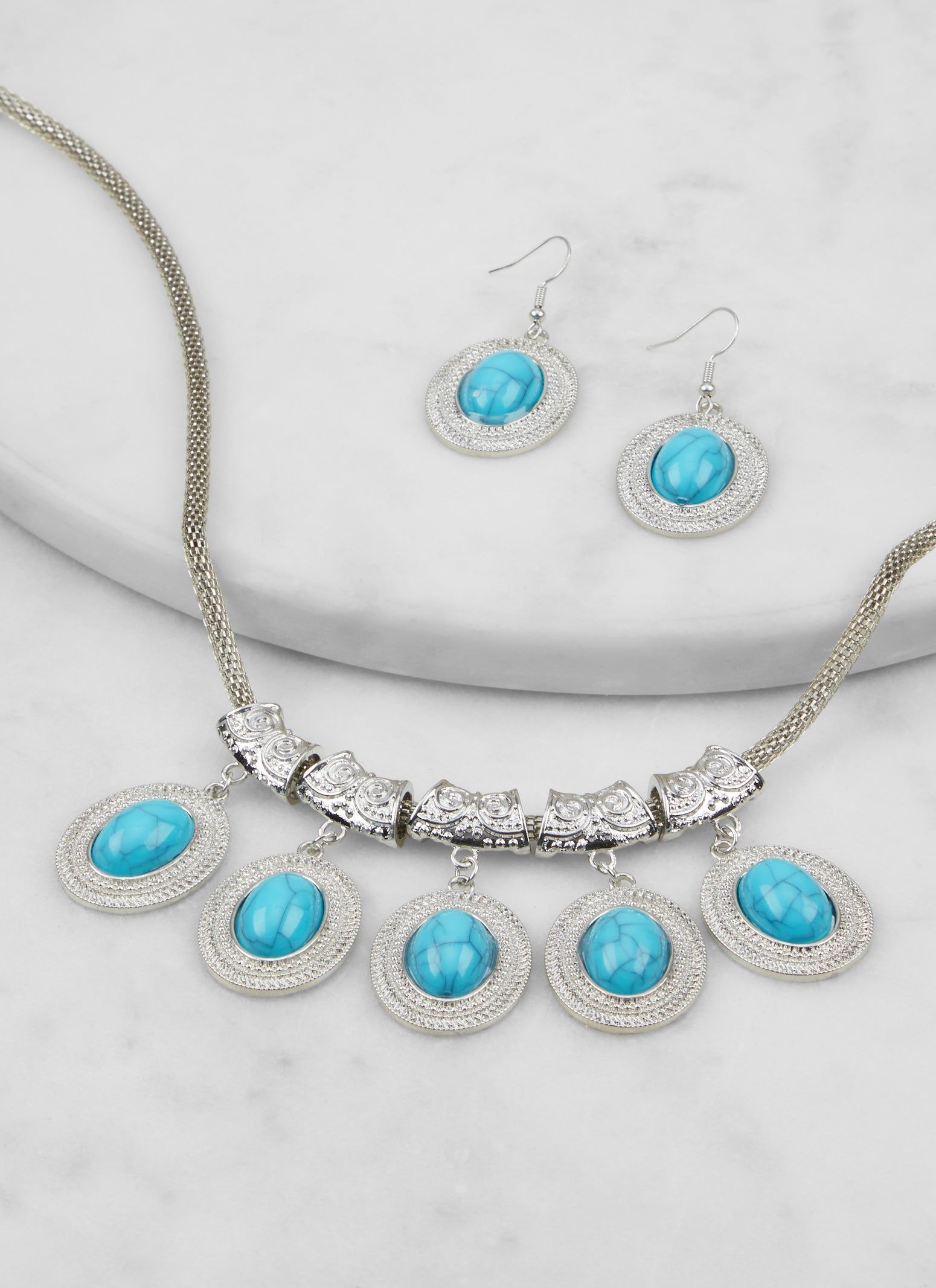 Stone Pendant Statement Necklace and Earrings Set sold by Rainbow product image thumbnail 2