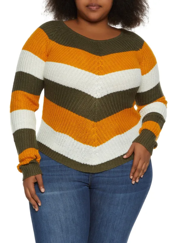 Plus Size Lace Up Chevron Sweater sold by Rainbow