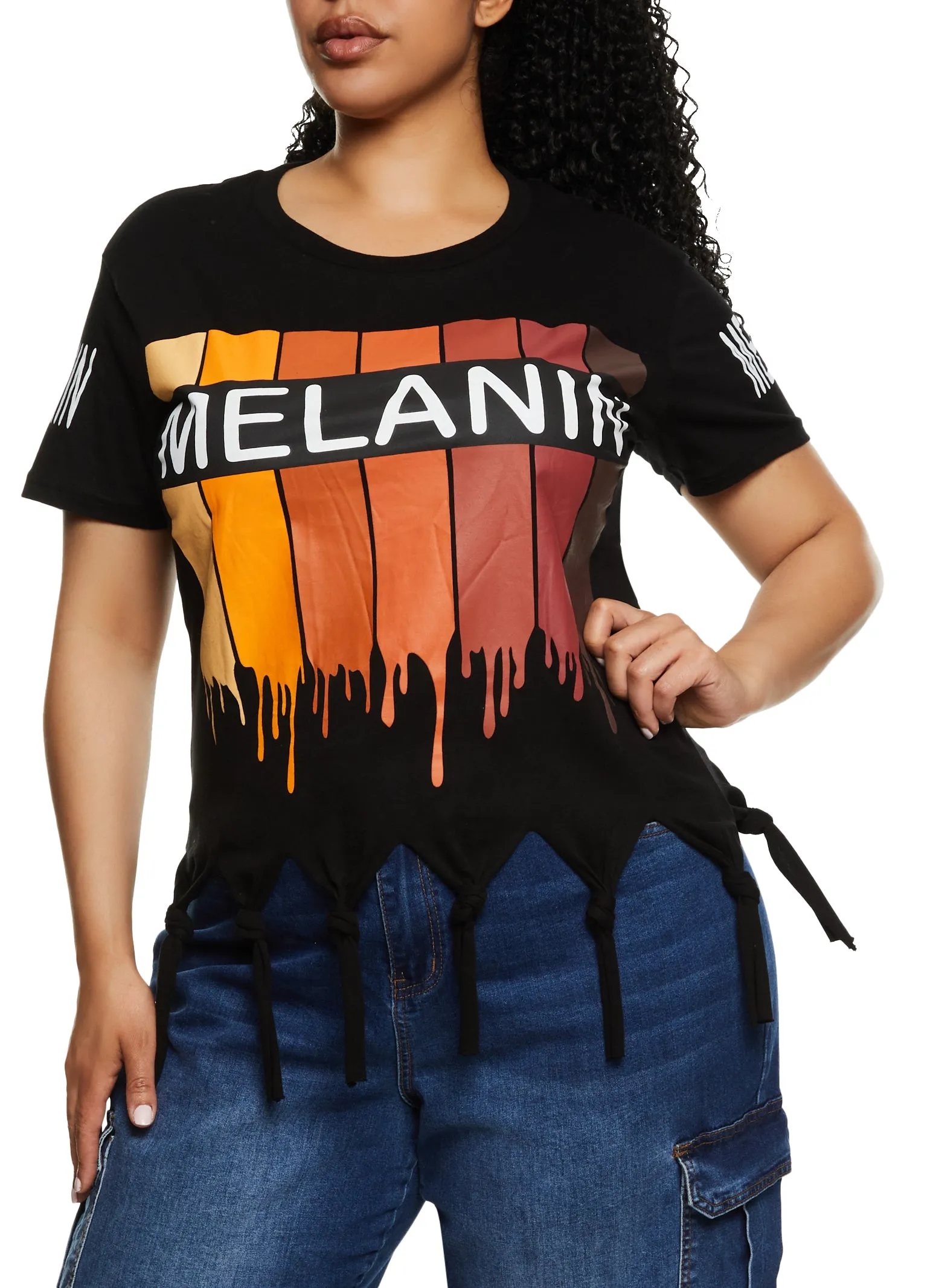 Plus Size Melanin Drip Knot Fringe Tee sold by Rainbow