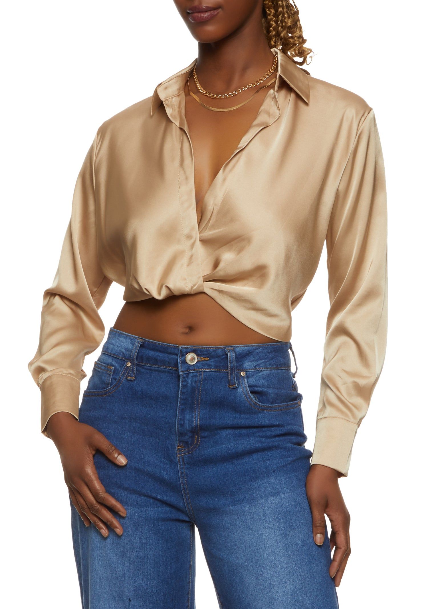 Satin Twist Front Crop Top sold by Rainbow