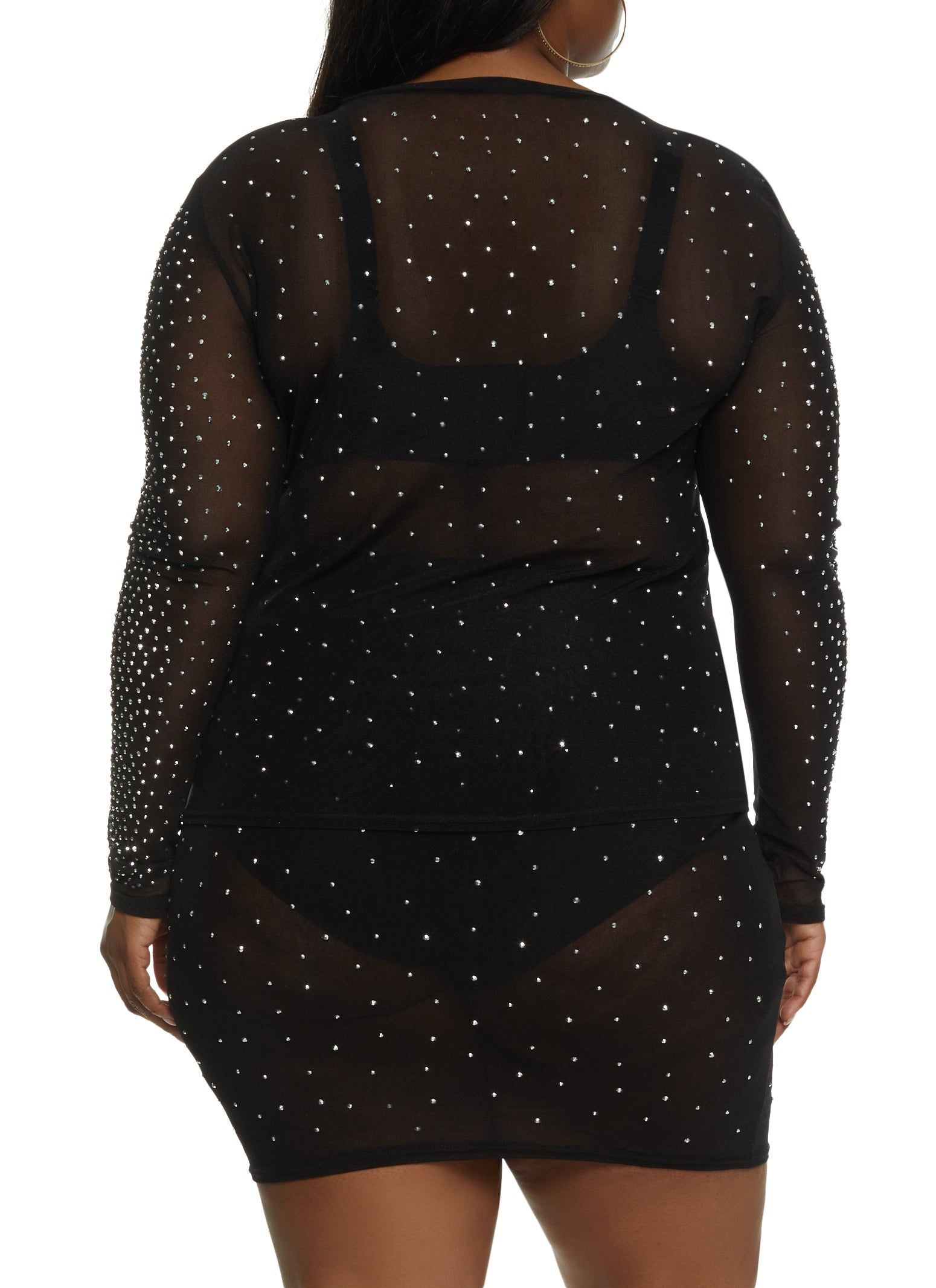Plus Size Rhinestone Studded Mesh Long Sleeve Blouse sold by Rainbow product image thumbnail 3