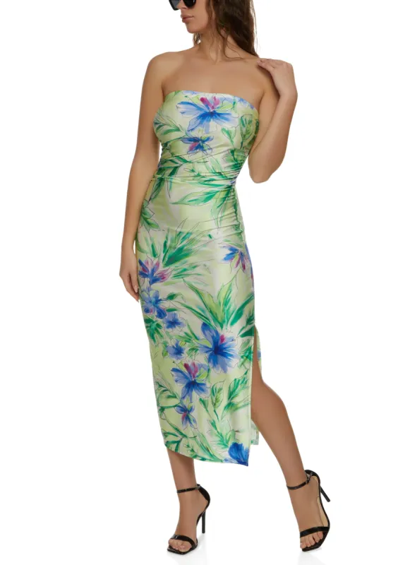 Haute Monde Floral Split Hem Strapless Maxi Dress sold by Rainbow