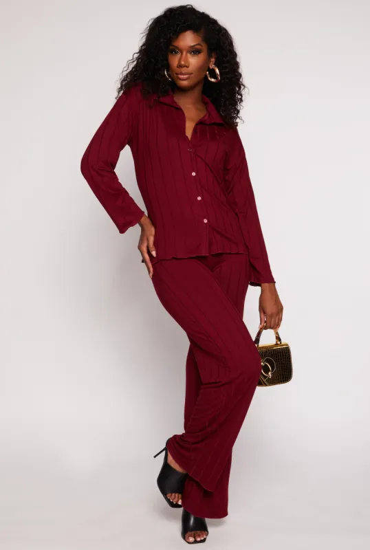 Ribbed High Waisted Wide Leg Pants sold by Rainbow