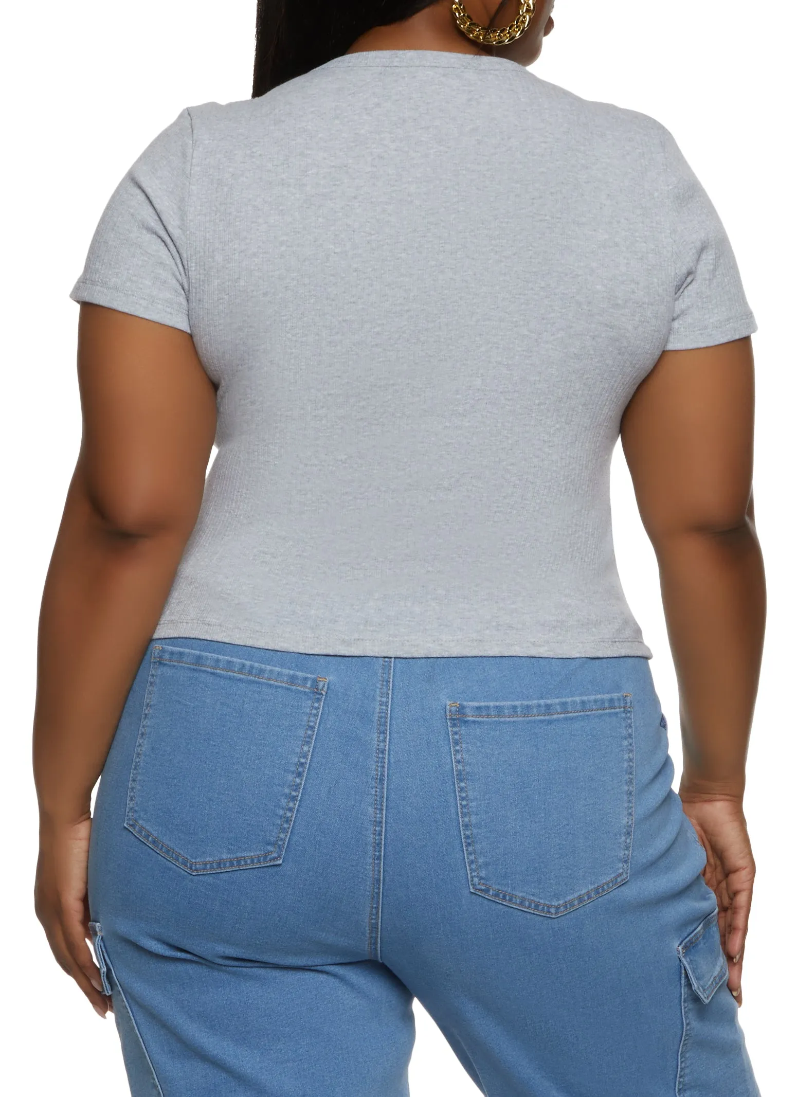 Plus Size Basic Ribbed Knit Short Sleeve Top sold by Rainbow product image thumbnail 2