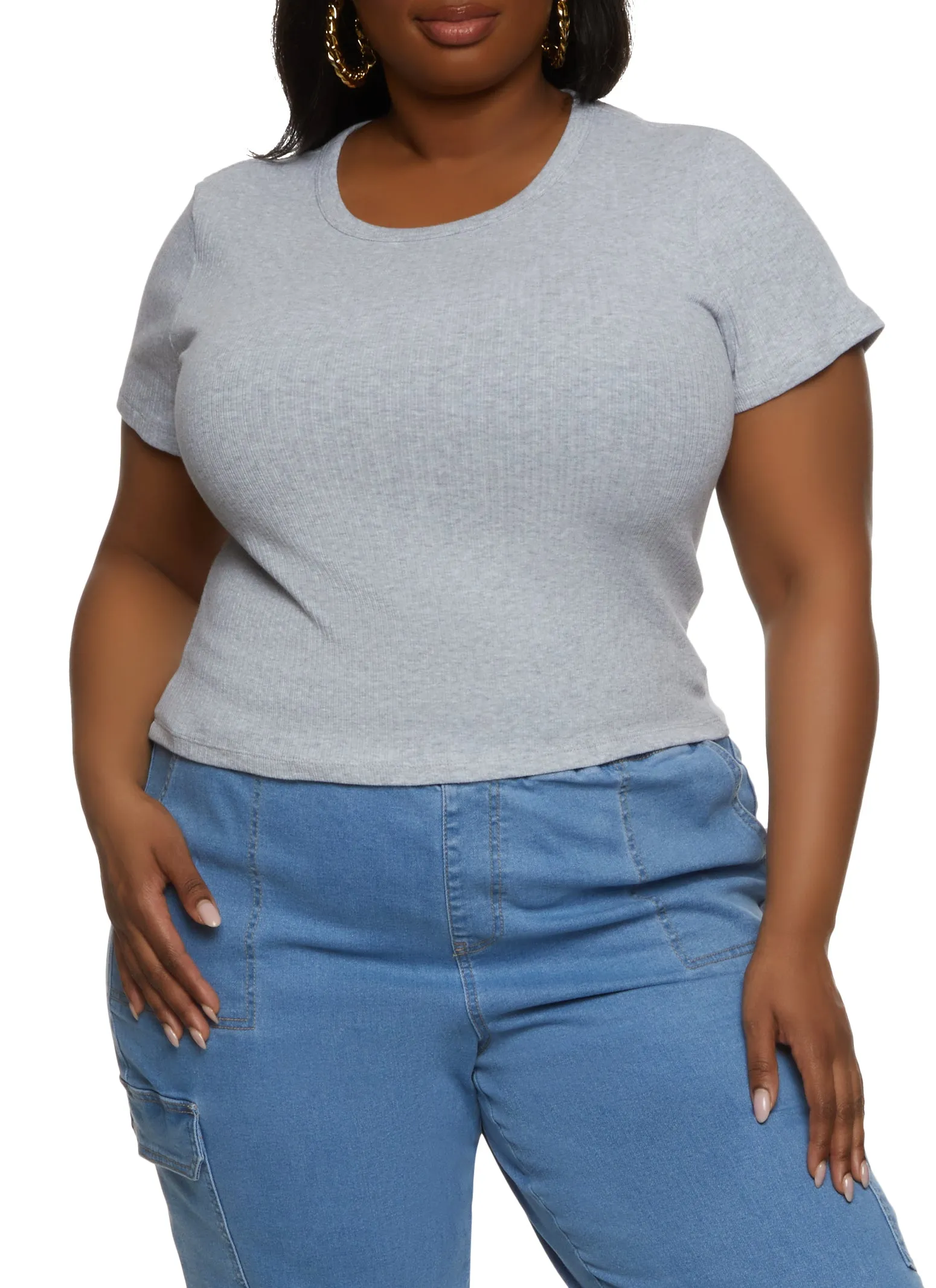 Plus Size Basic Ribbed Knit Short Sleeve Top sold by Rainbow