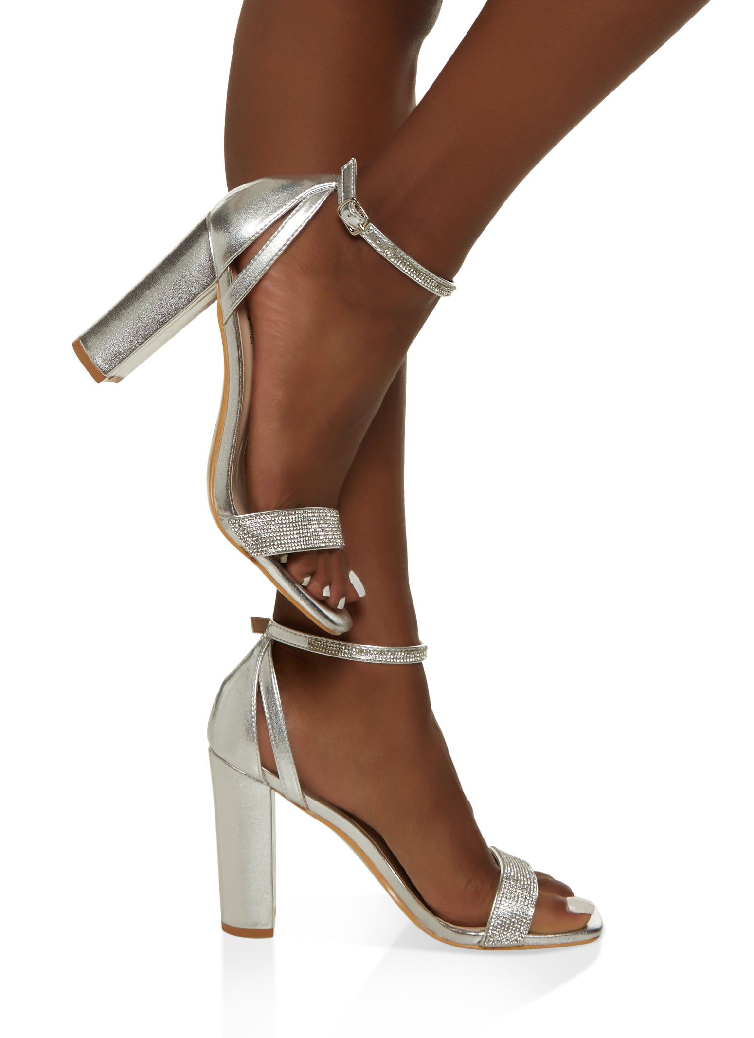 Rhinestone Strap Square Toe Block Heels sold by Rainbow