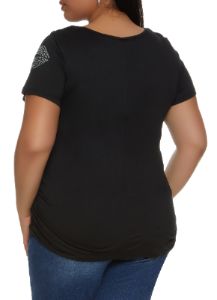 Plus Size Rhinestone Lip Graphic Tee sold by Rainbow