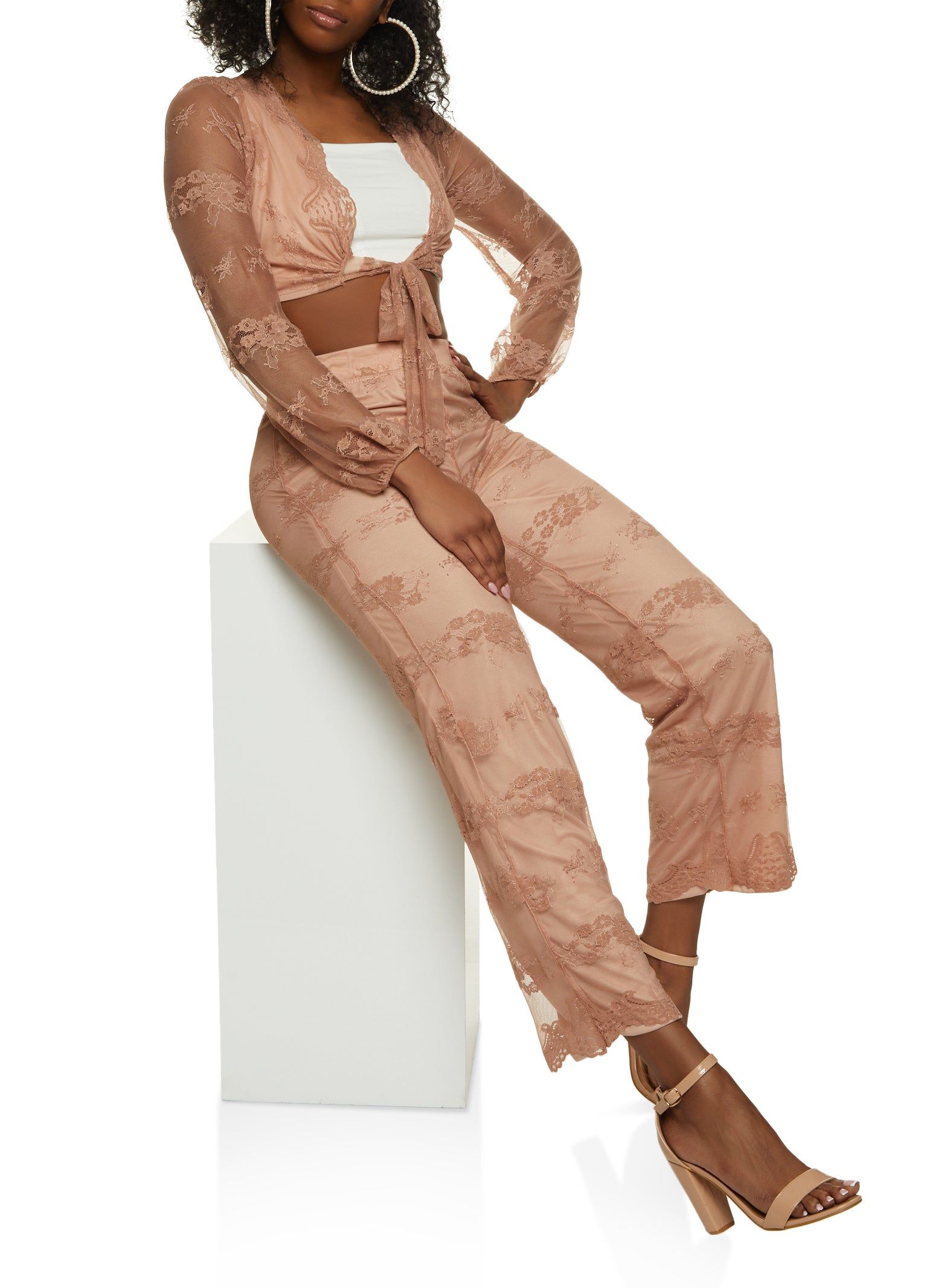 Floral Lace Tie Front Crop Top sold by Rainbow product image thumbnail 2