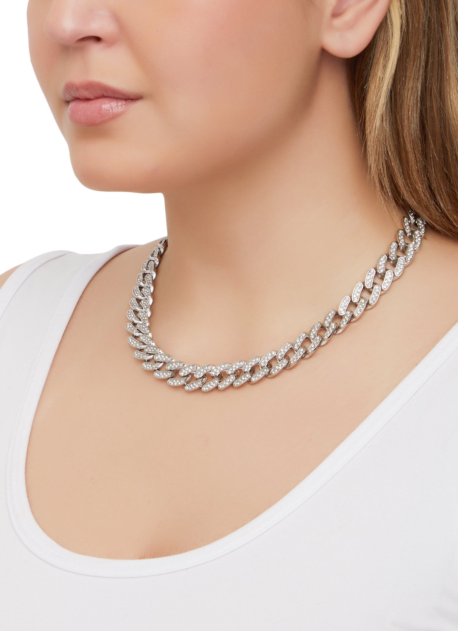 Rhinestone Cuban Chain Link Necklace and Bracelet Set sold by Rainbow product image thumbnail 2