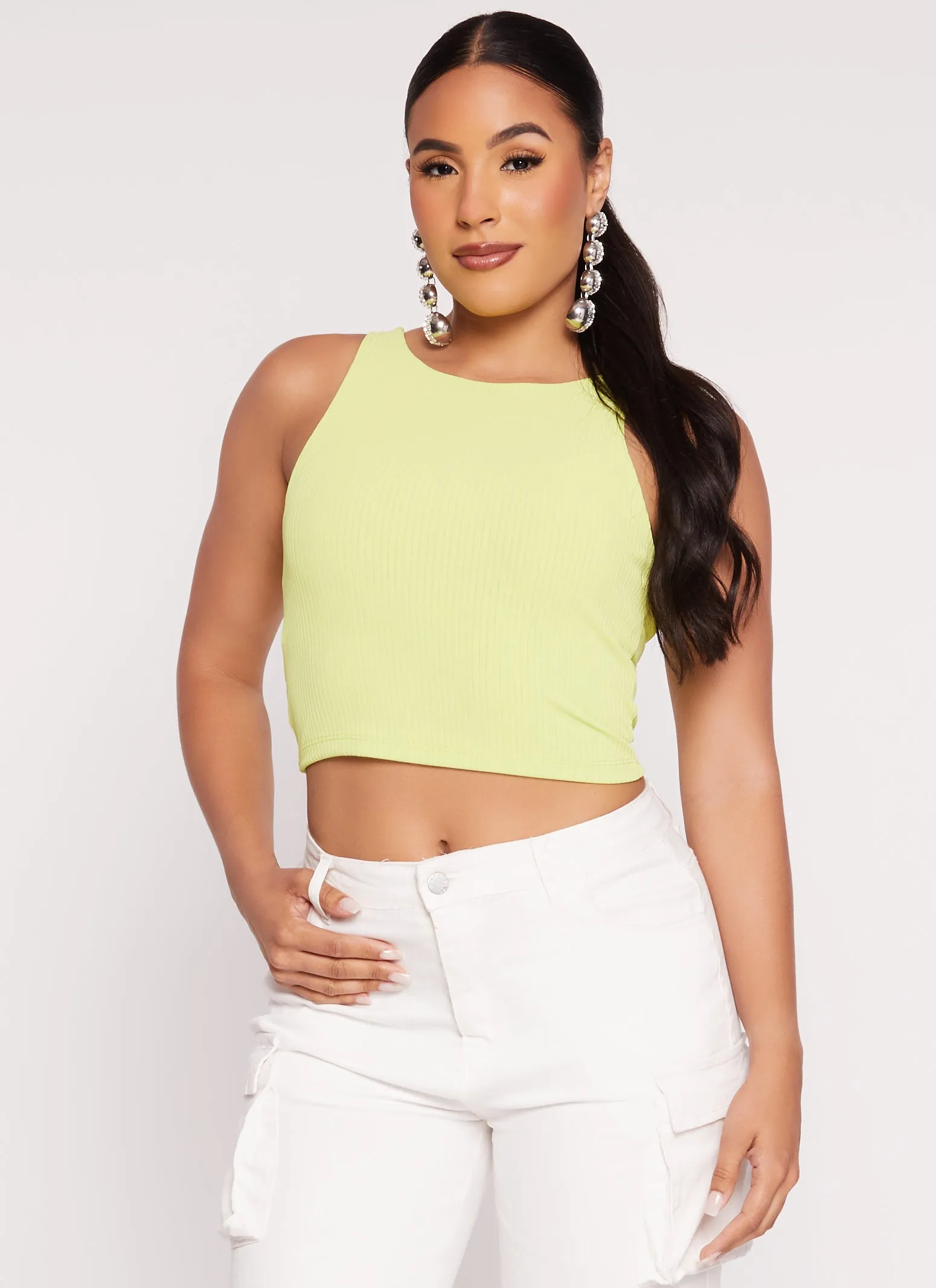 Ribbed Knit Cropped Tank Top sold by Rainbow