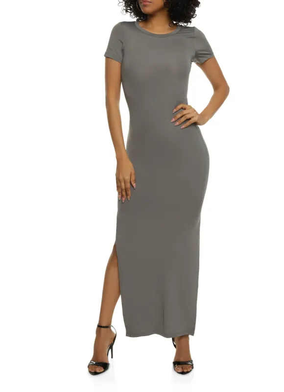 Crew Neck Side Slit Maxi Dress sold by Rainbow