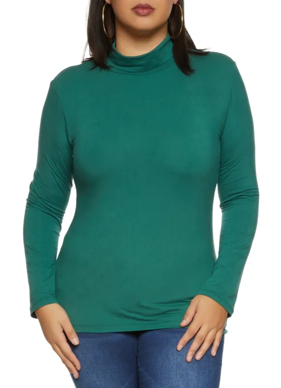Plus Size Solid Turtleneck Top sold by Rainbow