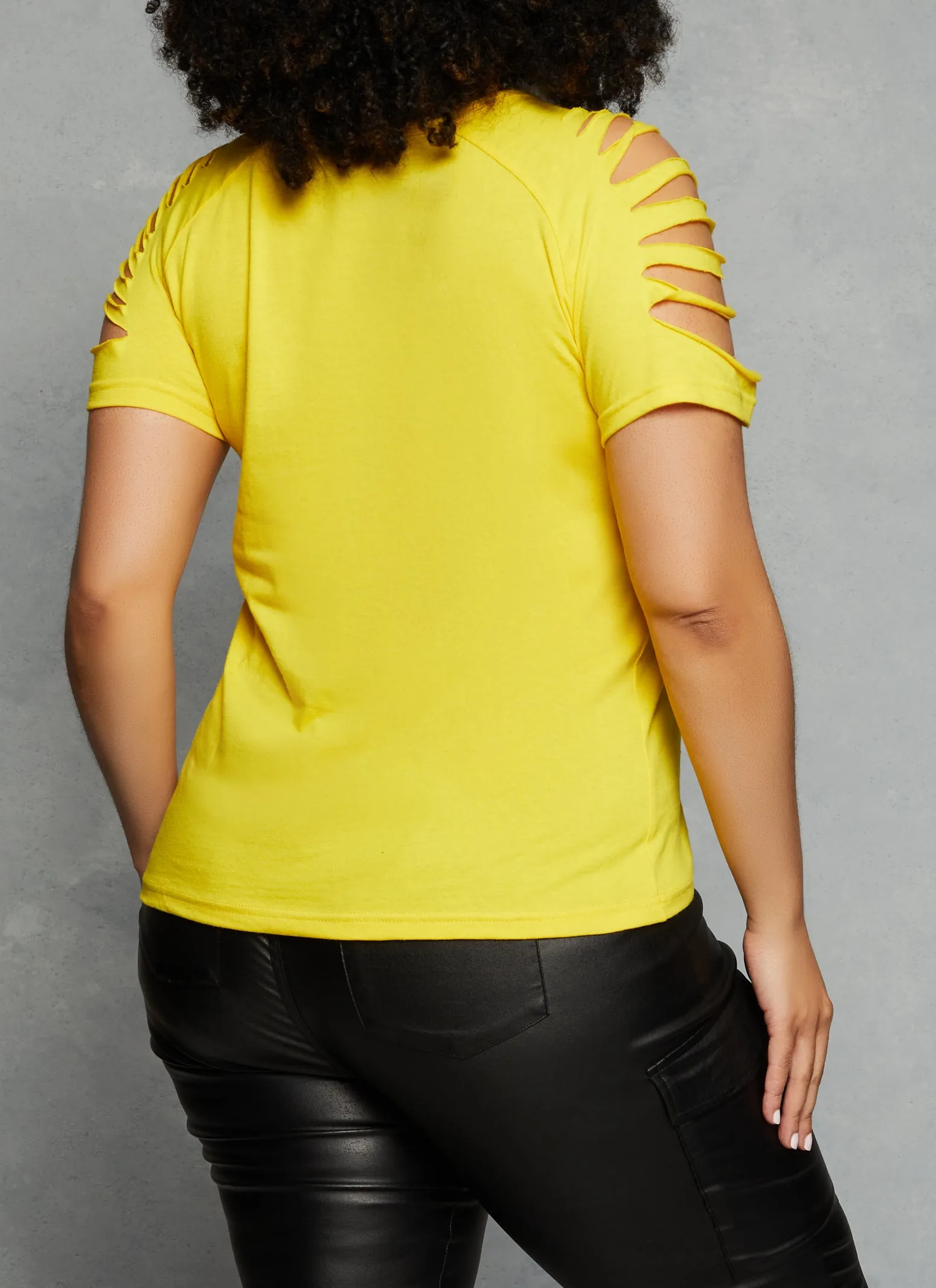 Plus Size Slashed Short Sleeve Tee sold by Rainbow product image thumbnail 3