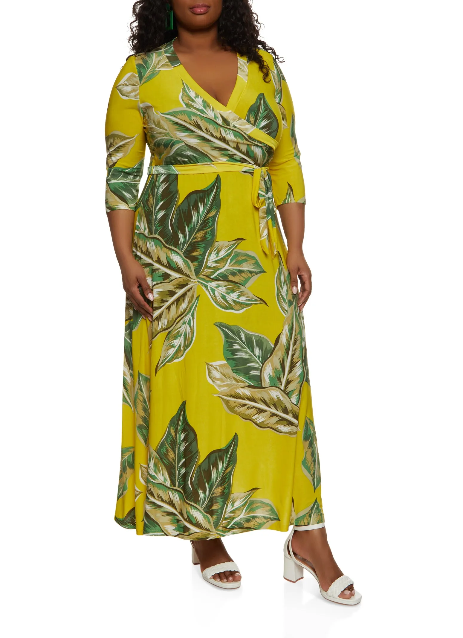 Plus Size V Neck Tropical Print Faux Wrap Maxi Dress sold by Rainbow product image thumbnail 2