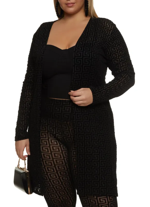 Plus Size Greek Key Velvet Burnout Duster sold by Rainbow