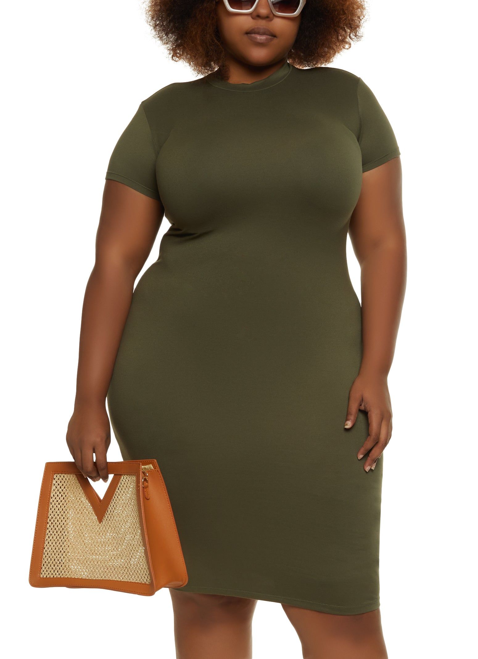 Plus Size Solid Mock Neck T Shirt Dress sold by Rainbow