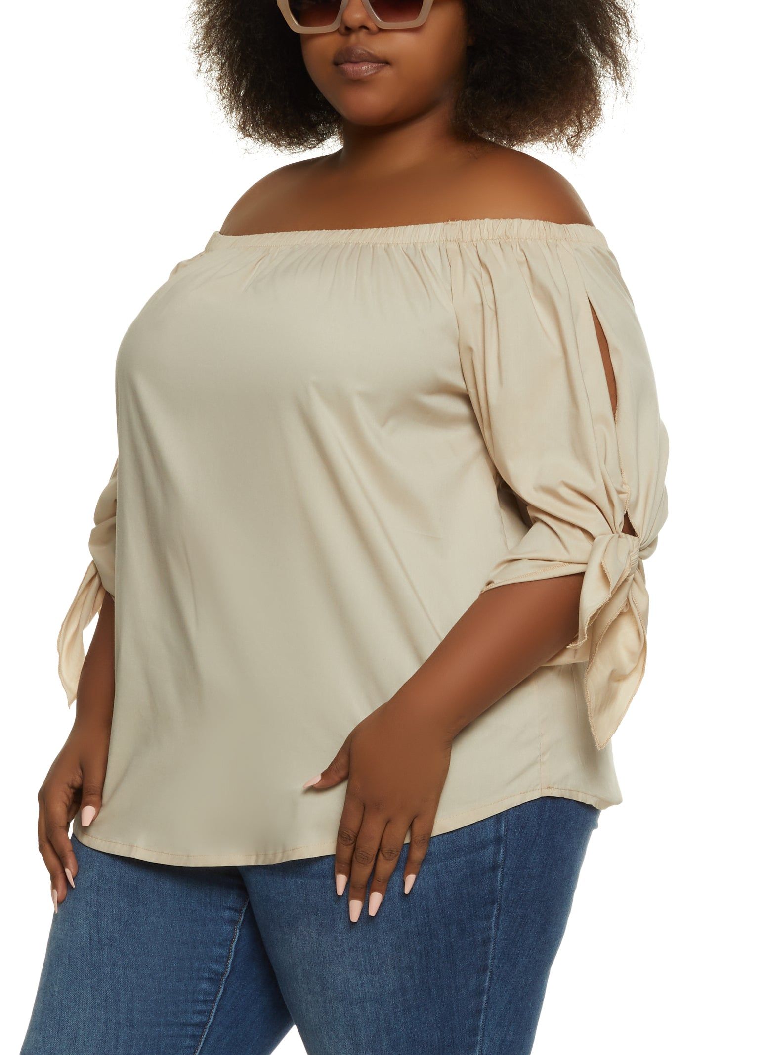 Plus Size Tie Cuff Off the Shoulder Blouse sold by Rainbow