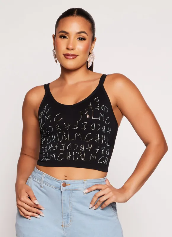 Seamless Ribbed Rhinestone Alphabet Graphic Cami sold by Rainbow