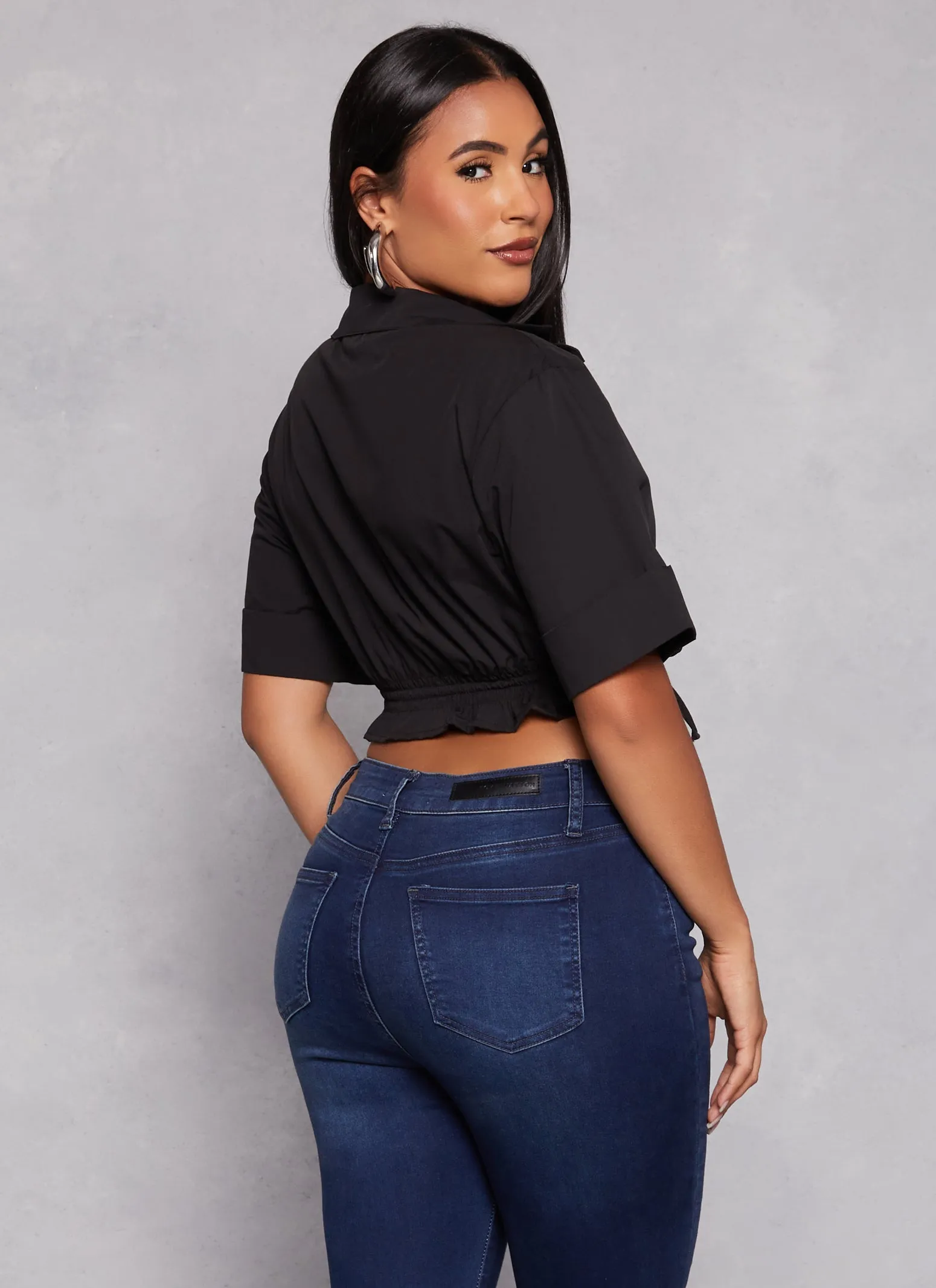 Poplin Button Front Drawstring Hem Shirt sold by Rainbow product image thumbnail 3